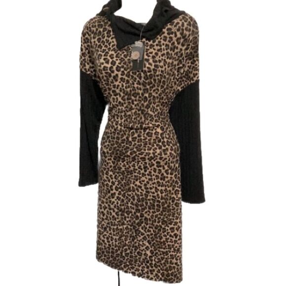 CHEETAH LEOPARD Print Sweater Dress by Robert Louis NEW Womens Medium - Picture 1 of 16